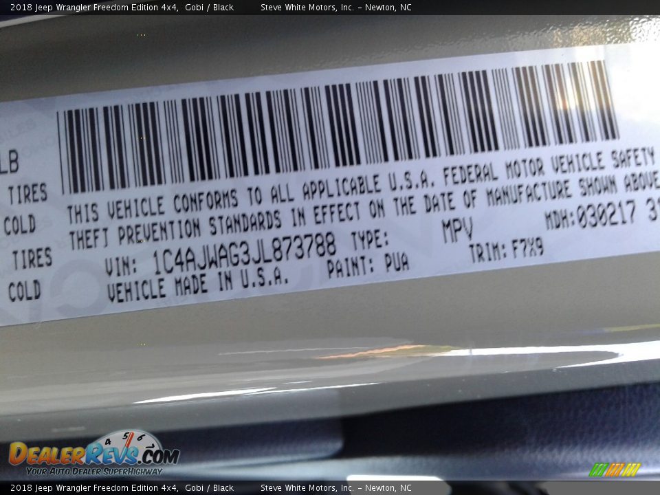 2018 Jeep Wrangler Freedom Edition 4x4 Gobi / Black Photo #35