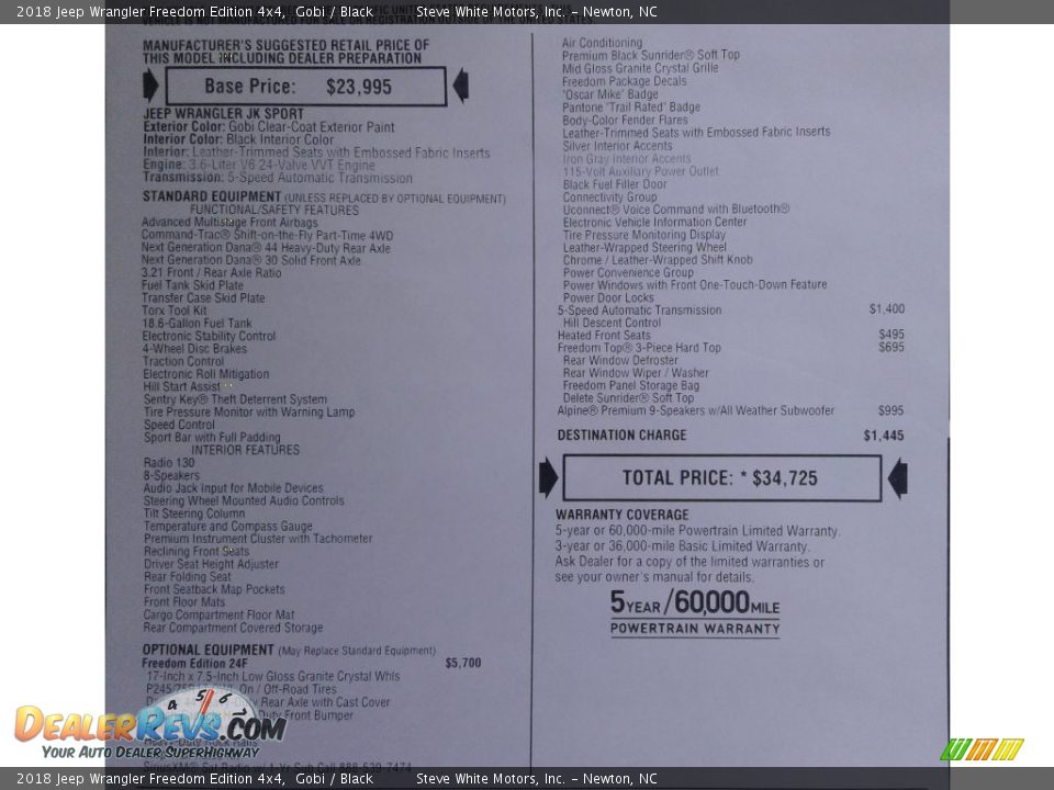 2018 Jeep Wrangler Freedom Edition 4x4 Gobi / Black Photo #36