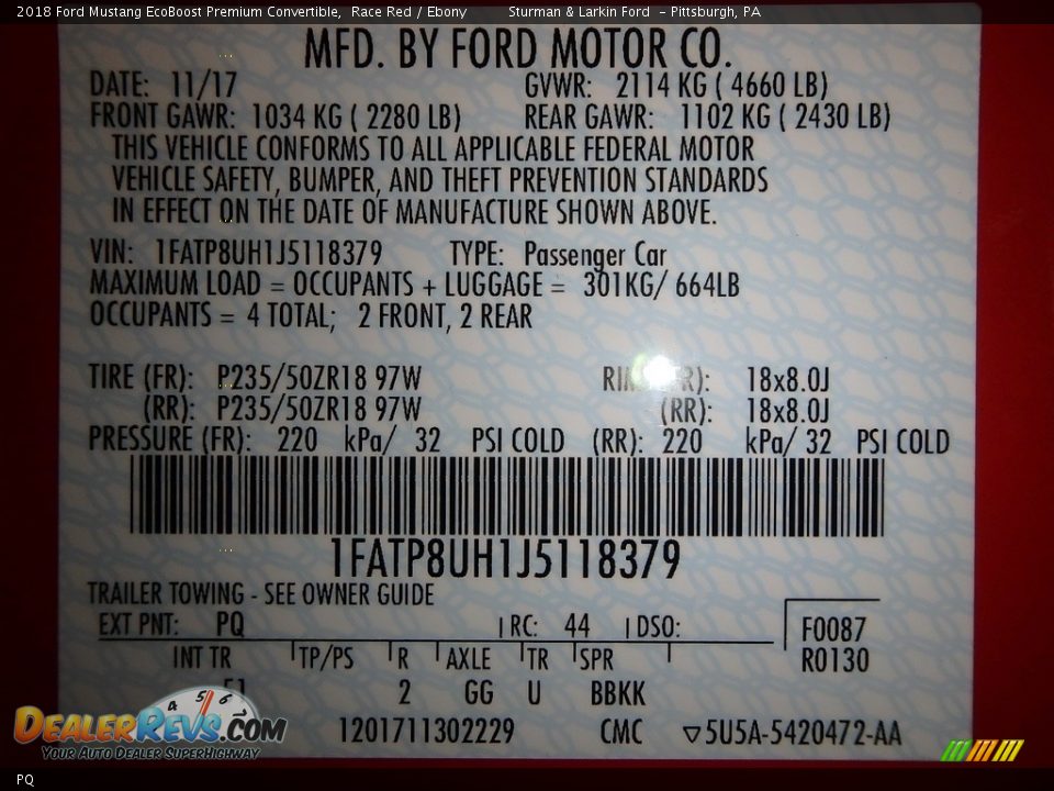 Ford Color Code PQ Race Red