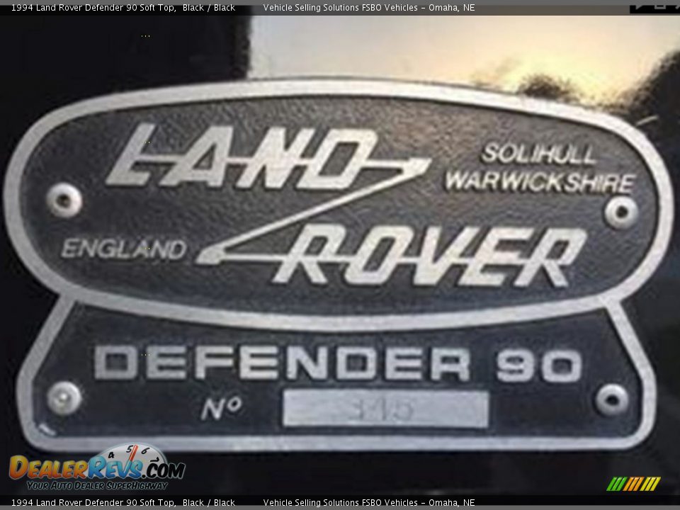Info Tag of 1994 Land Rover Defender 90 Soft Top Photo #18