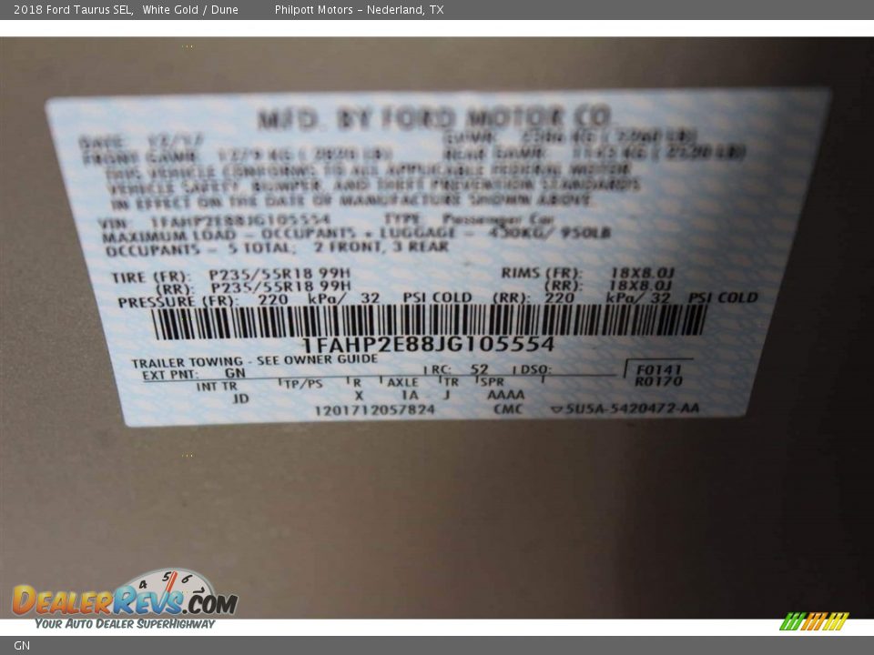 Ford Color Code GN White Gold