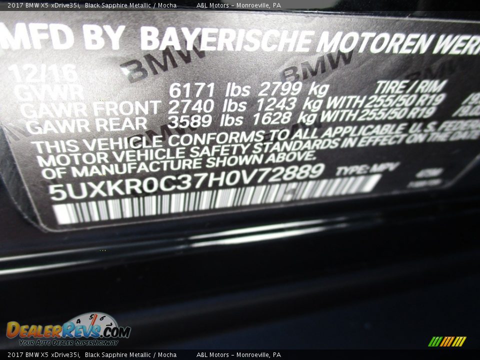 2017 BMW X5 xDrive35i Black Sapphire Metallic / Mocha Photo #19