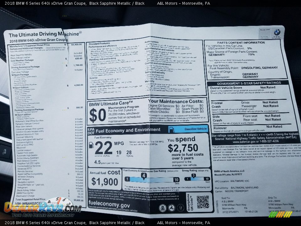 2018 BMW 6 Series 640i xDrive Gran Coupe Black Sapphire Metallic / Black Photo #13
