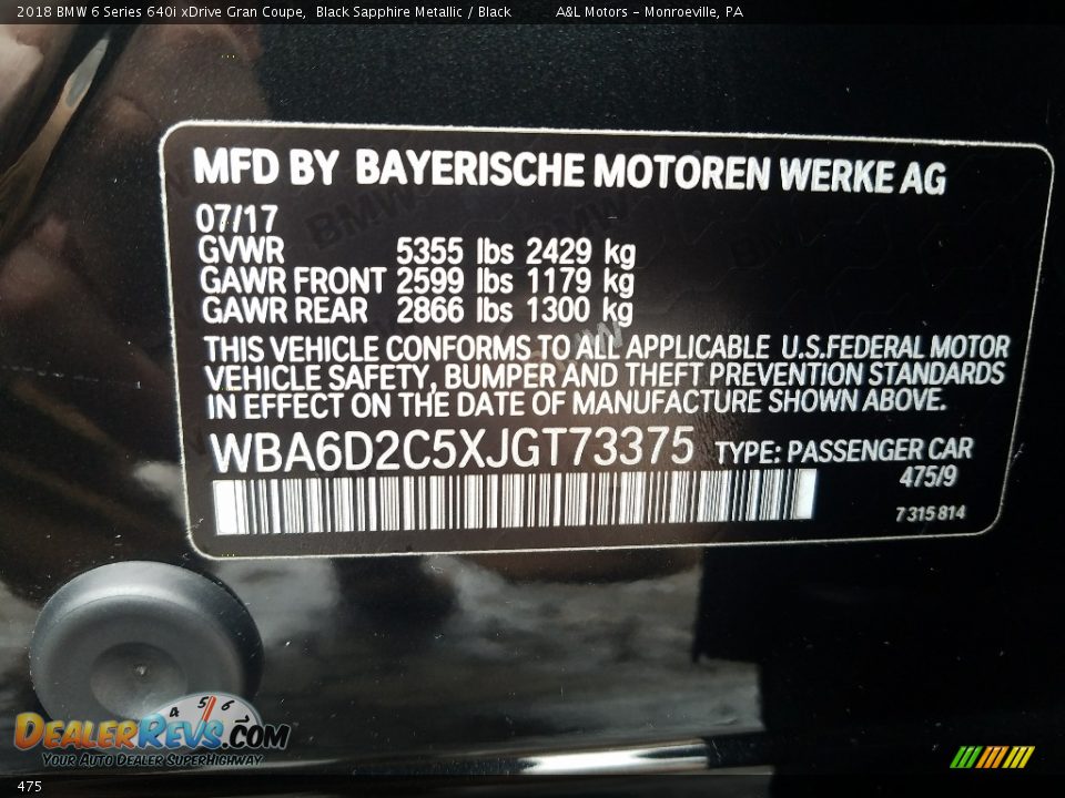 BMW Color Code 475 Black Sapphire Metallic