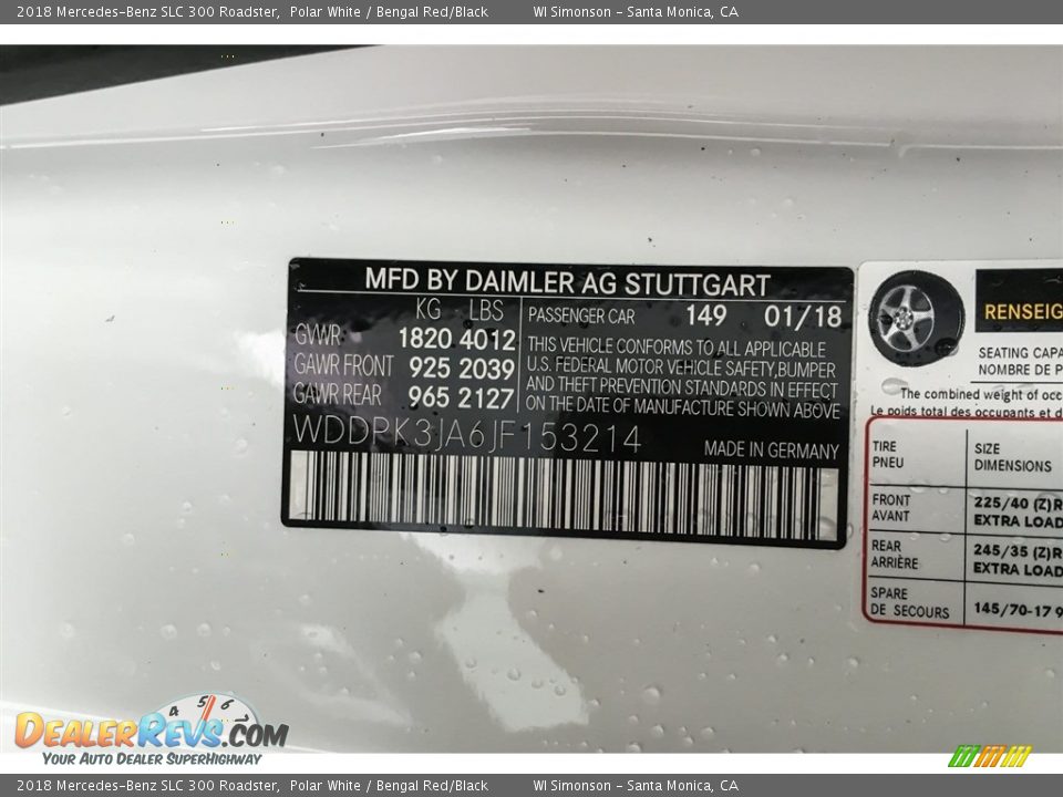 2018 Mercedes-Benz SLC 300 Roadster Polar White / Bengal Red/Black Photo #11