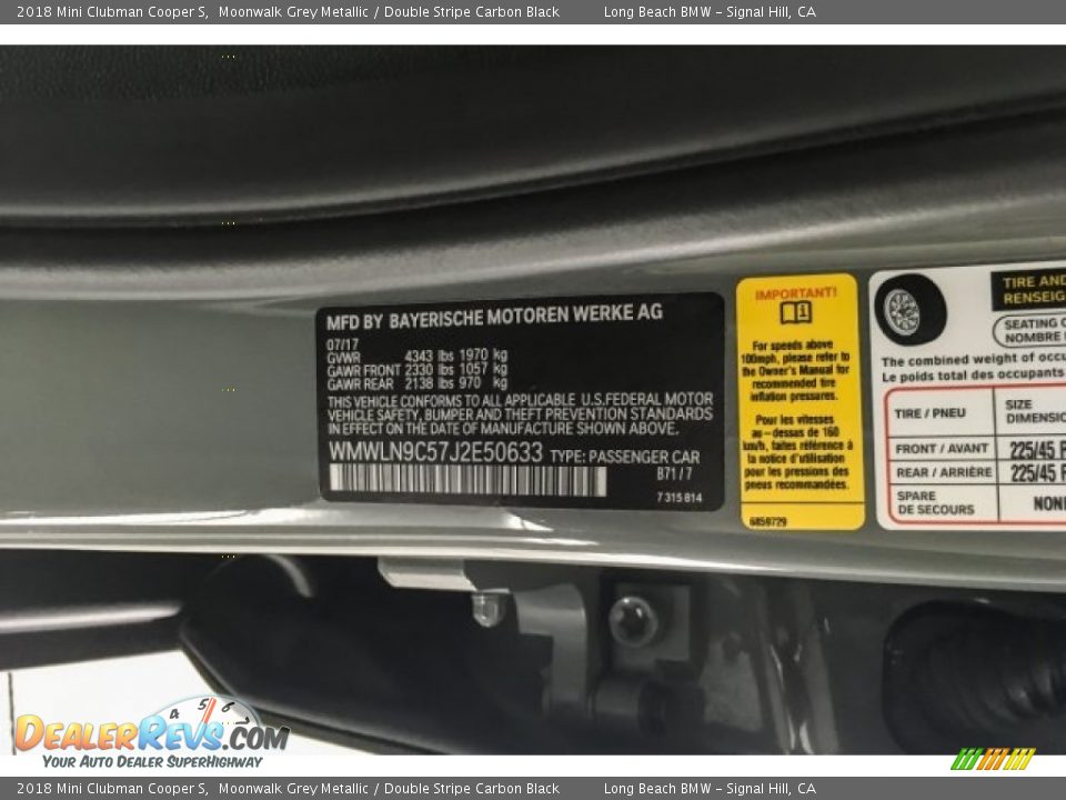 2018 Mini Clubman Cooper S Moonwalk Grey Metallic / Double Stripe Carbon Black Photo #22