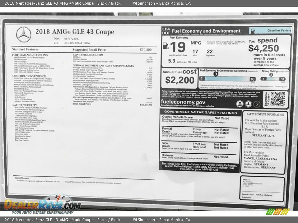 2018 Mercedes-Benz GLE 43 AMG 4Matic Coupe Black / Black Photo #26