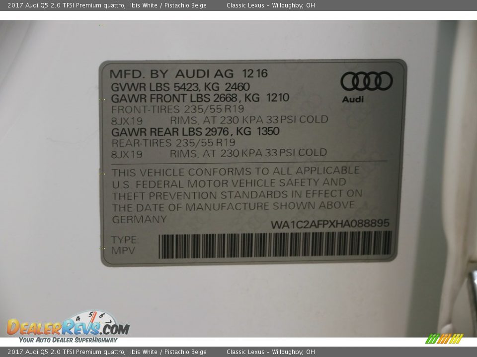 2017 Audi Q5 2.0 TFSI Premium quattro Ibis White / Pistachio Beige Photo #23