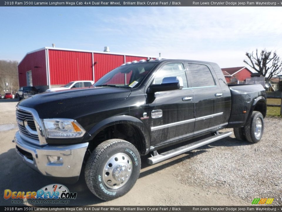 2018 Ram 3500 Laramie Longhorn Mega Cab 4x4 Dual Rear Wheel Brilliant Black Crystal Pearl / Black Photo #1