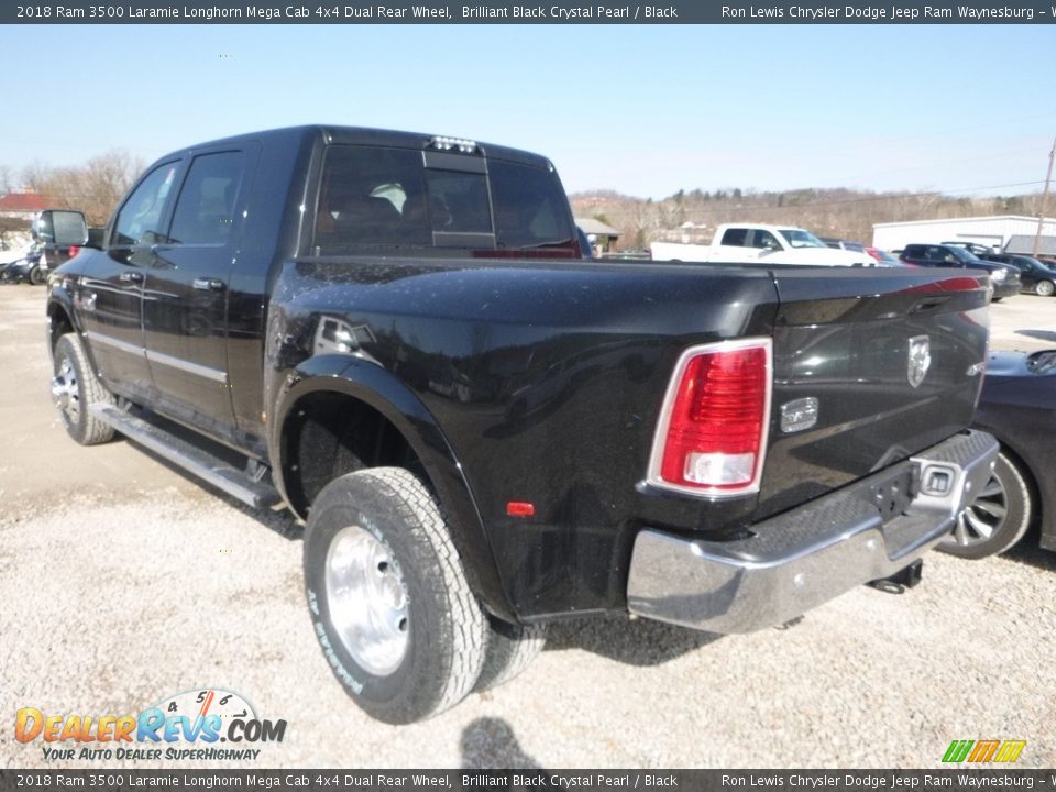 2018 Ram 3500 Laramie Longhorn Mega Cab 4x4 Dual Rear Wheel Brilliant Black Crystal Pearl / Black Photo #3