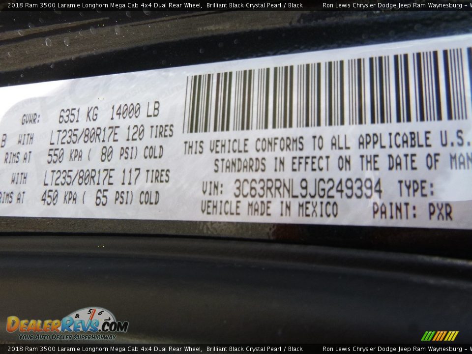 2018 Ram 3500 Laramie Longhorn Mega Cab 4x4 Dual Rear Wheel Brilliant Black Crystal Pearl / Black Photo #14