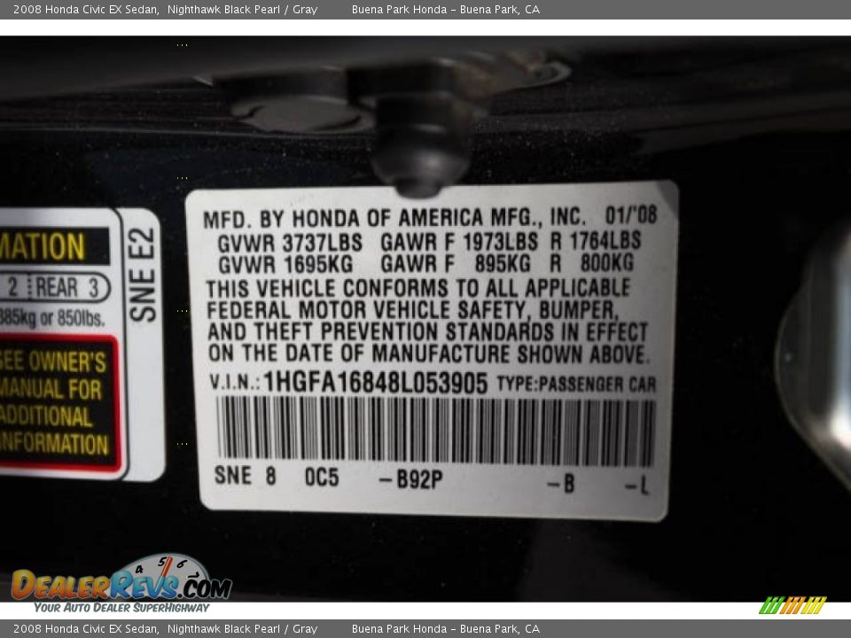 2008 Honda Civic EX Sedan Nighthawk Black Pearl / Gray Photo #35