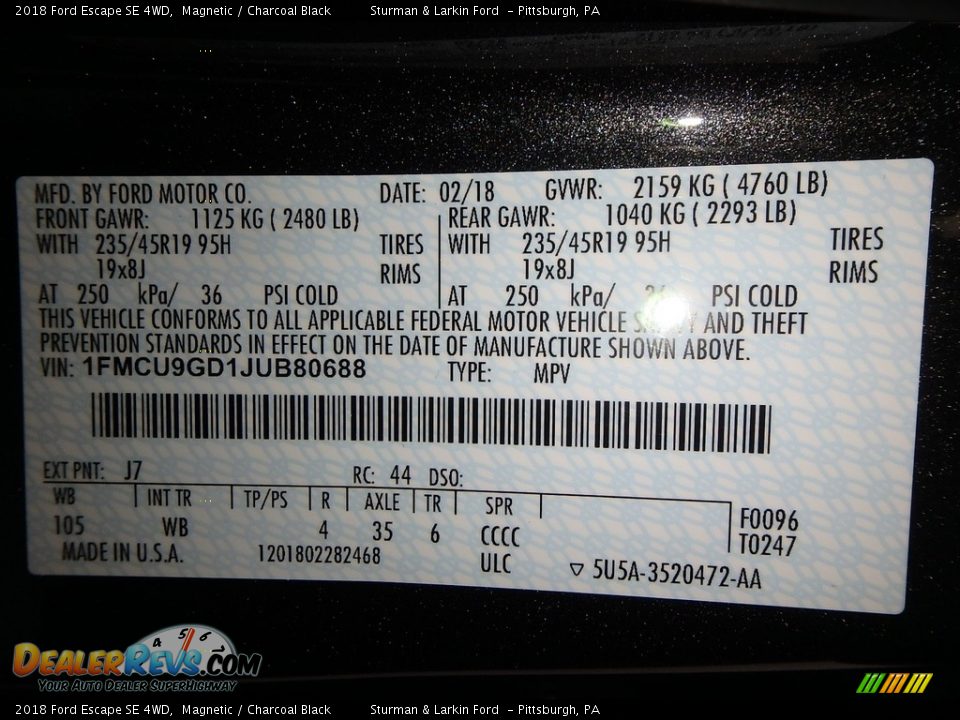 2018 Ford Escape SE 4WD Magnetic / Charcoal Black Photo #10