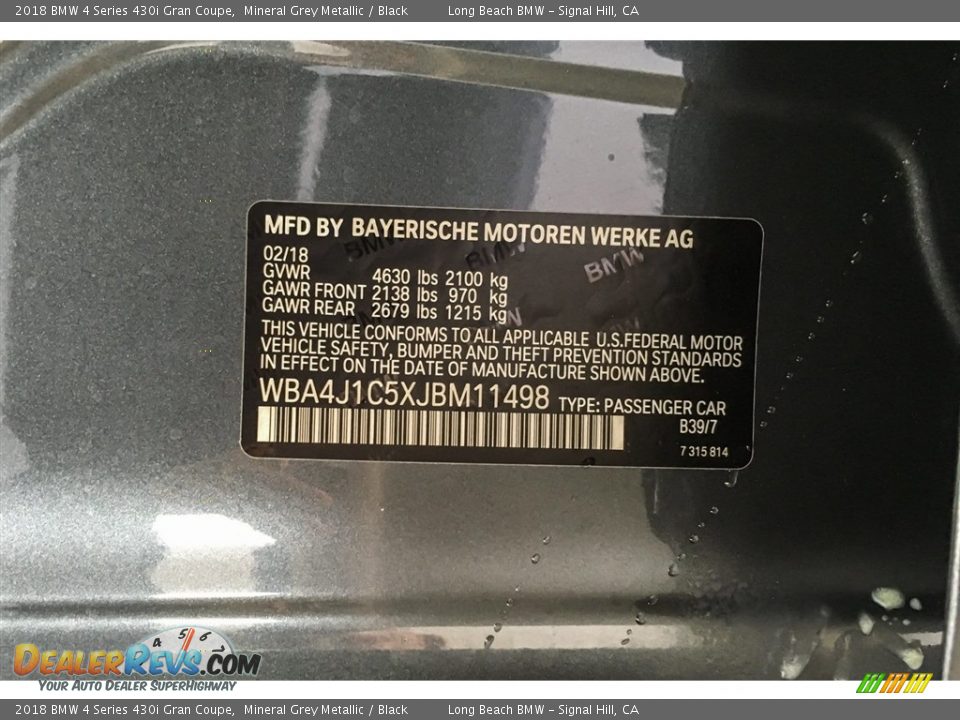 2018 BMW 4 Series 430i Gran Coupe Mineral Grey Metallic / Black Photo #11