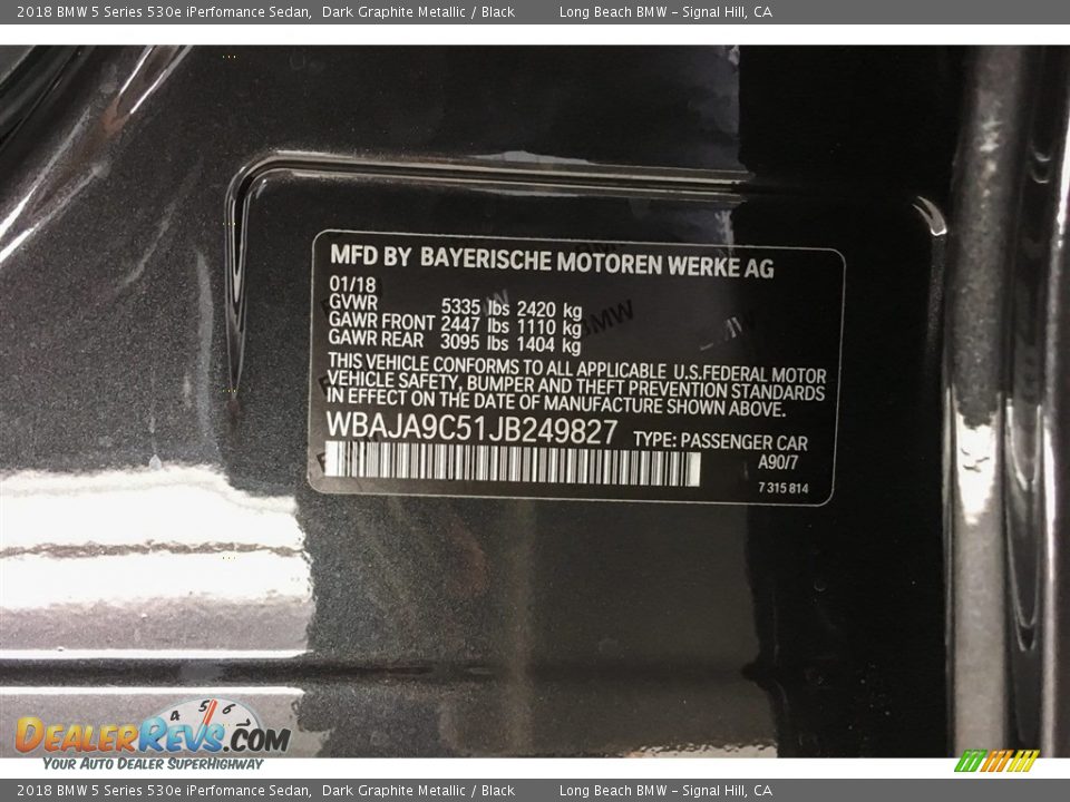 2018 BMW 5 Series 530e iPerfomance Sedan Dark Graphite Metallic / Black Photo #11