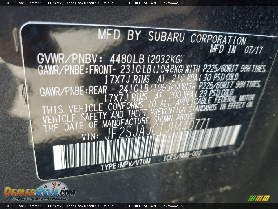 2018 Subaru Forester 2.5i Limited Dark Gray Metallic / Platinum Photo #29