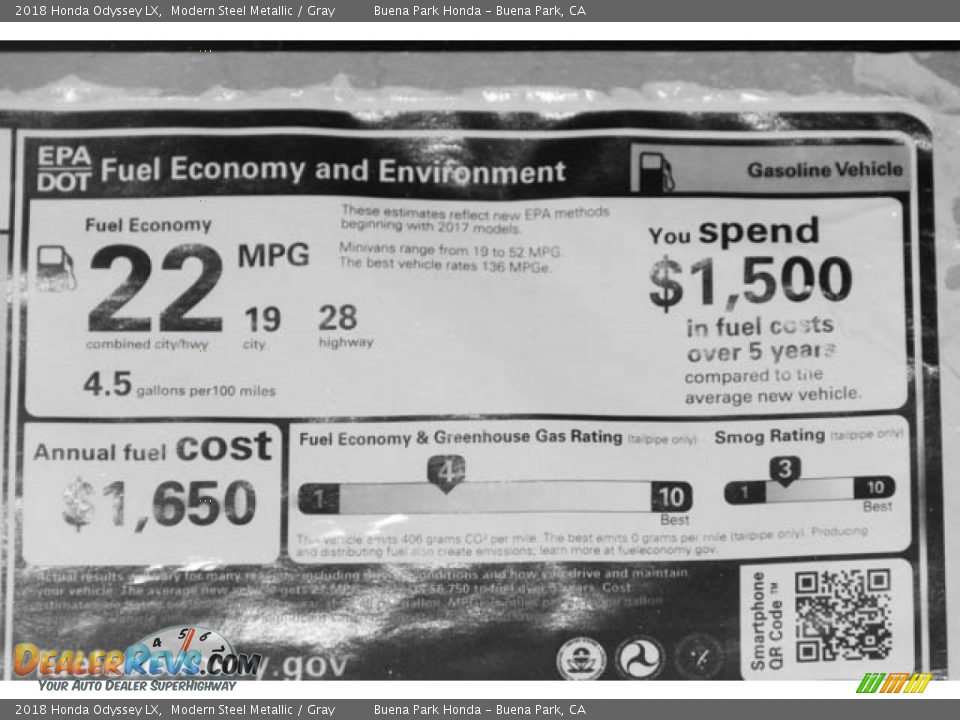 2018 Honda Odyssey LX Modern Steel Metallic / Gray Photo #19