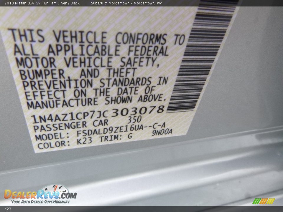 Nissan Color Code K23 Brilliant Silver