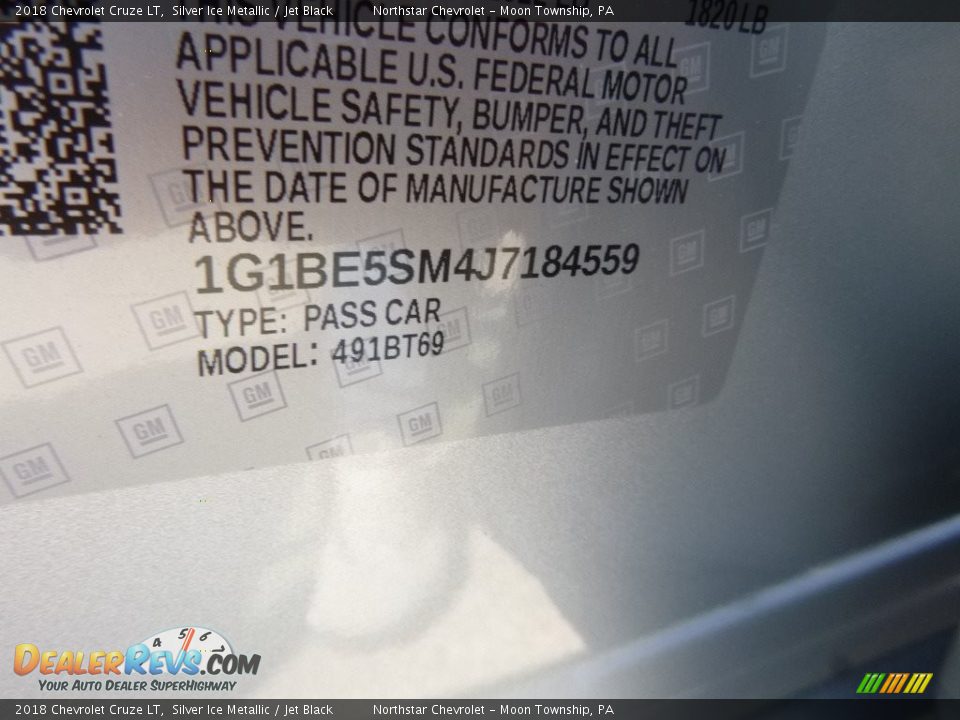 2018 Chevrolet Cruze LT Silver Ice Metallic / Jet Black Photo #14