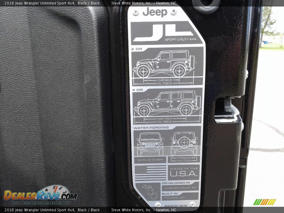 Info Tag of 2018 Jeep Wrangler Unlimited Sport 4x4 Photo #14