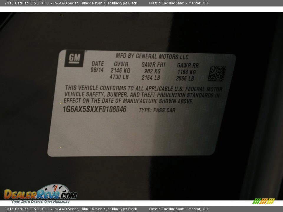 2015 Cadillac CTS 2.0T Luxury AWD Sedan Black Raven / Jet Black/Jet Black Photo #22