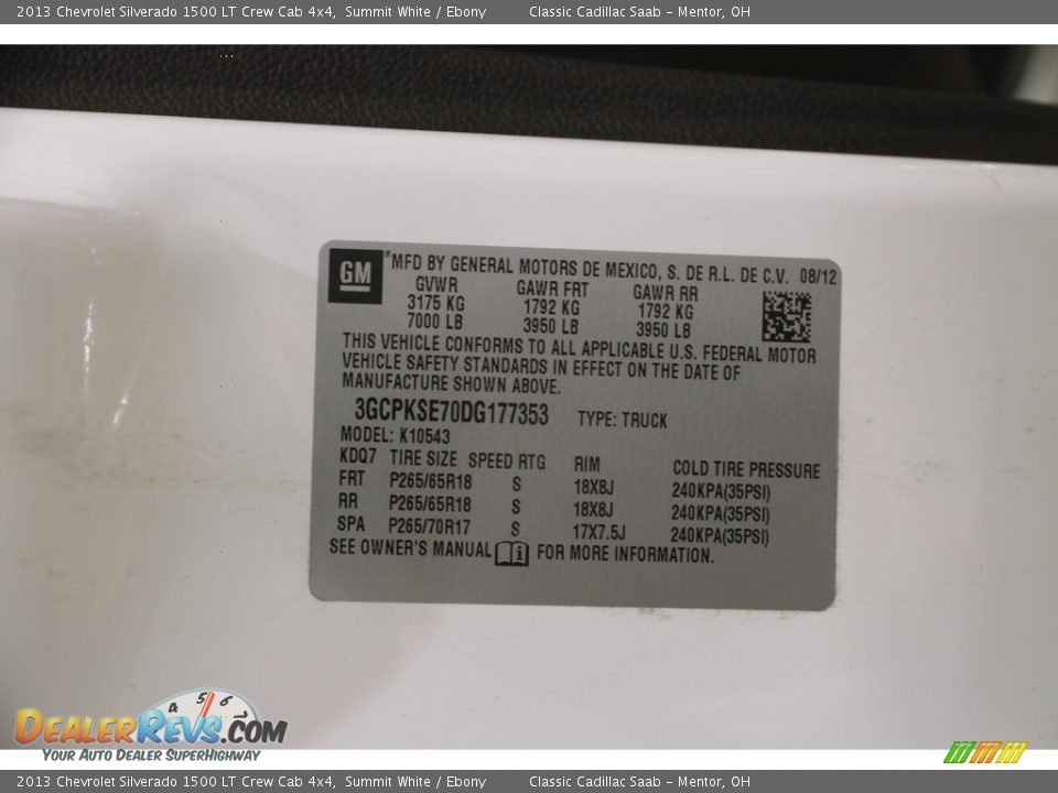 2013 Chevrolet Silverado 1500 LT Crew Cab 4x4 Summit White / Ebony Photo #15