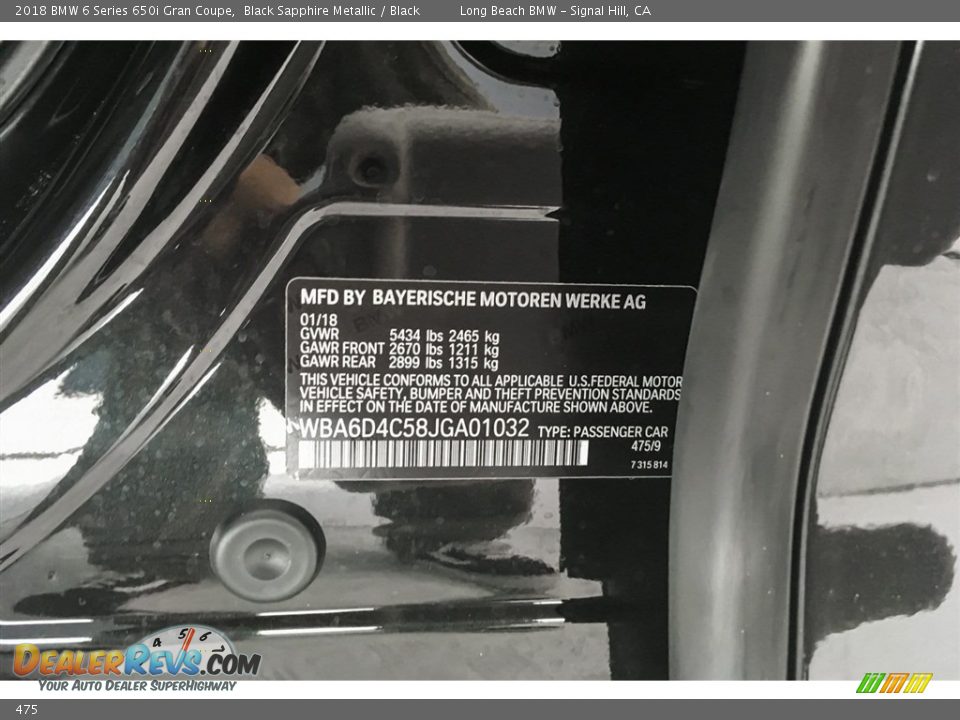 BMW Color Code 475 Black Sapphire Metallic