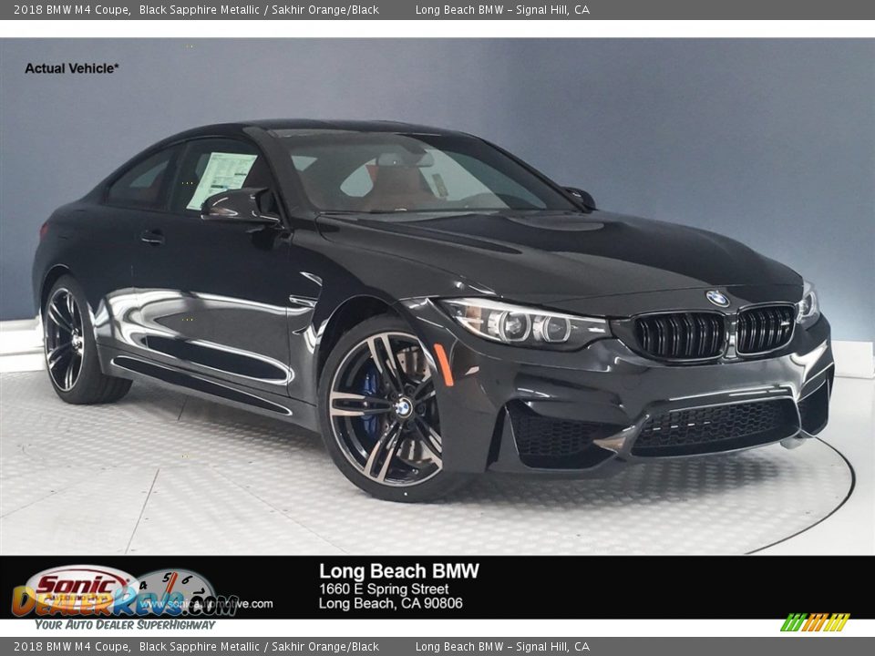 2018 BMW M4 Coupe Black Sapphire Metallic / Sakhir Orange/Black Photo #1