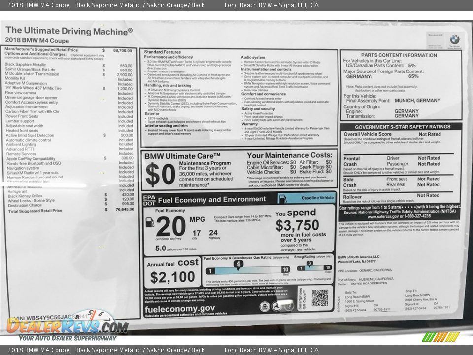 2018 BMW M4 Coupe Black Sapphire Metallic / Sakhir Orange/Black Photo #10