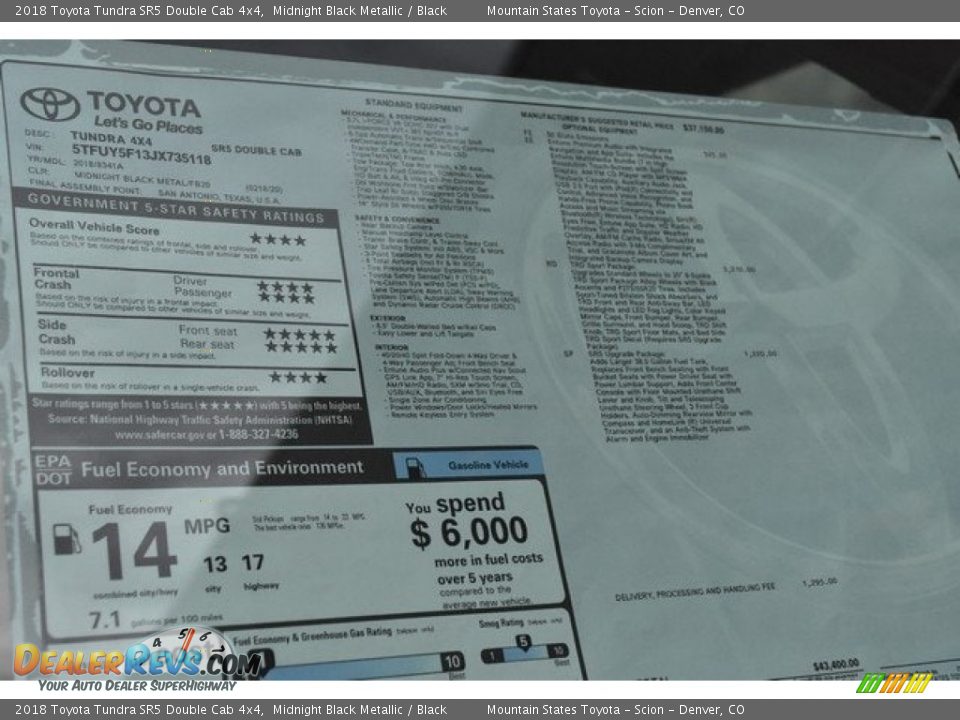 2018 Toyota Tundra SR5 Double Cab 4x4 Midnight Black Metallic / Black Photo #36