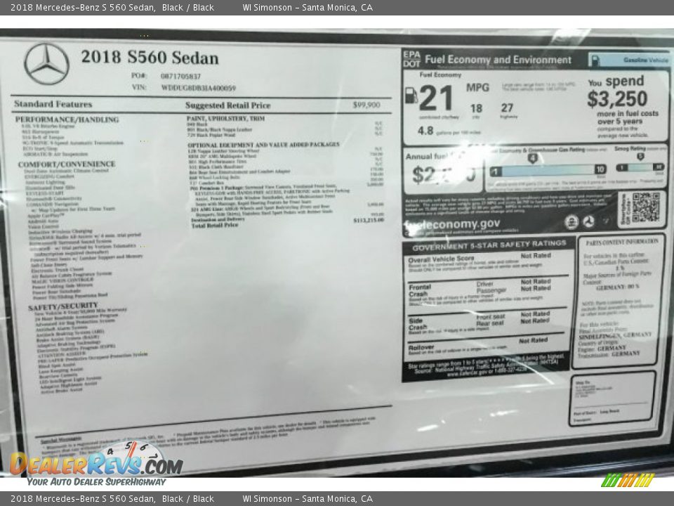 2018 Mercedes-Benz S 560 Sedan Black / Black Photo #10