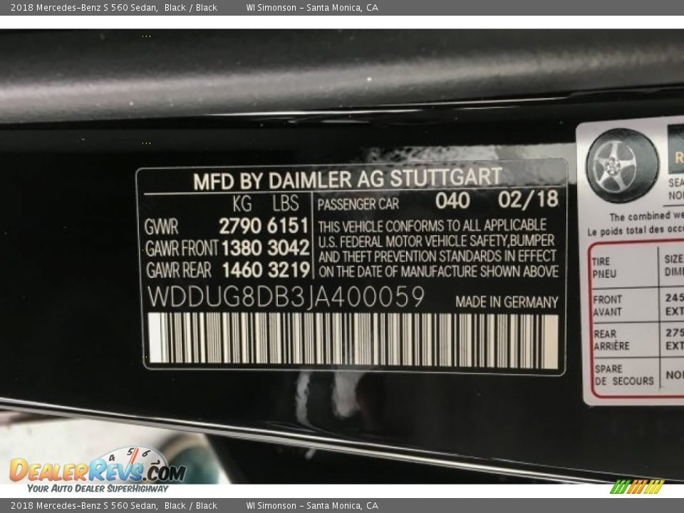 2018 Mercedes-Benz S 560 Sedan Black / Black Photo #11