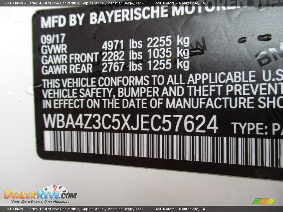 2018 BMW 4 Series 430i xDrive Convertible Alpine White / Venetian Beige/Black Photo #19