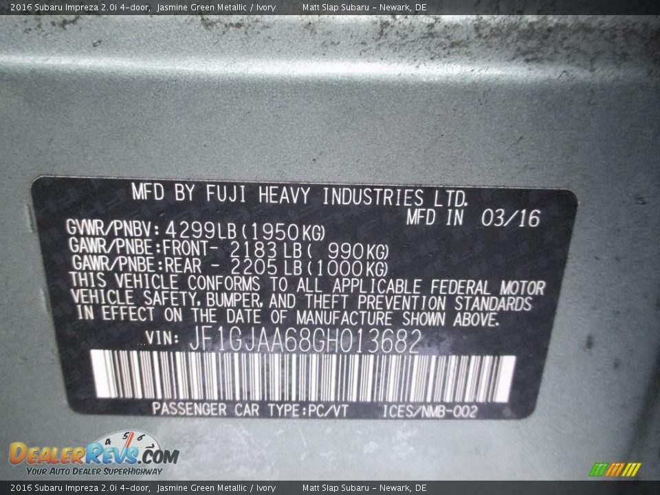 2016 Subaru Impreza 2.0i 4-door Jasmine Green Metallic / Ivory Photo #29