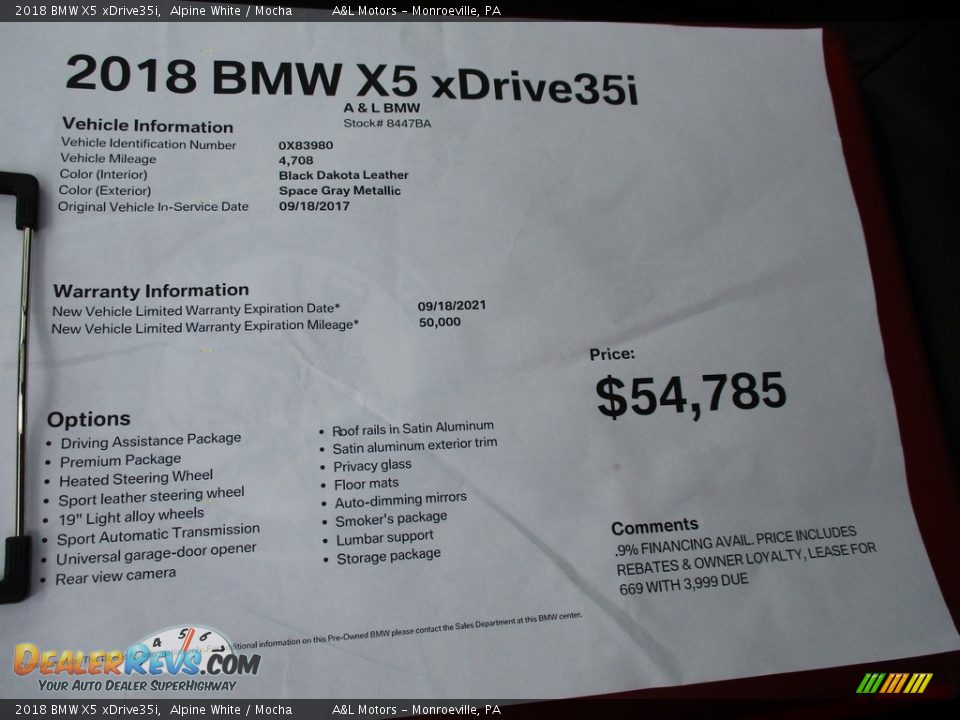 2018 BMW X5 xDrive35i Alpine White / Mocha Photo #12