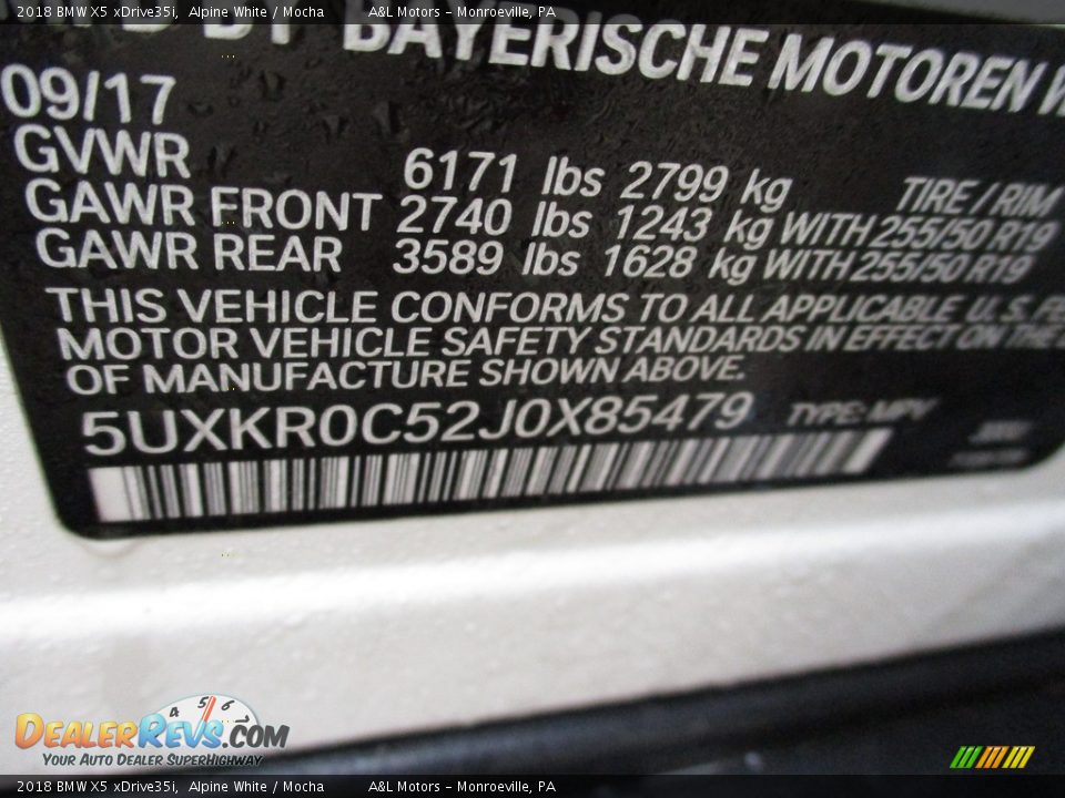2018 BMW X5 xDrive35i Alpine White / Mocha Photo #19