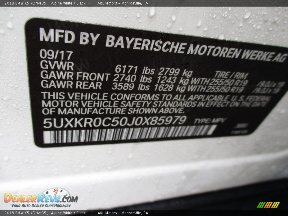 2018 BMW X5 xDrive35i Alpine White / Black Photo #19