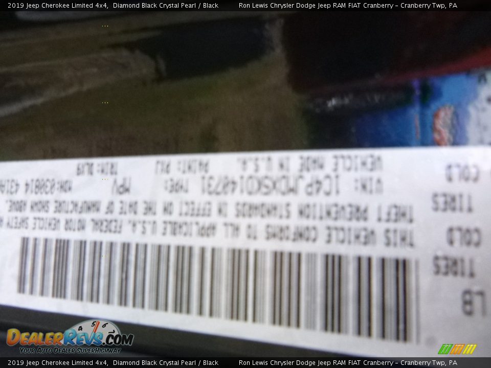 2019 Jeep Cherokee Limited 4x4 Diamond Black Crystal Pearl / Black Photo #13