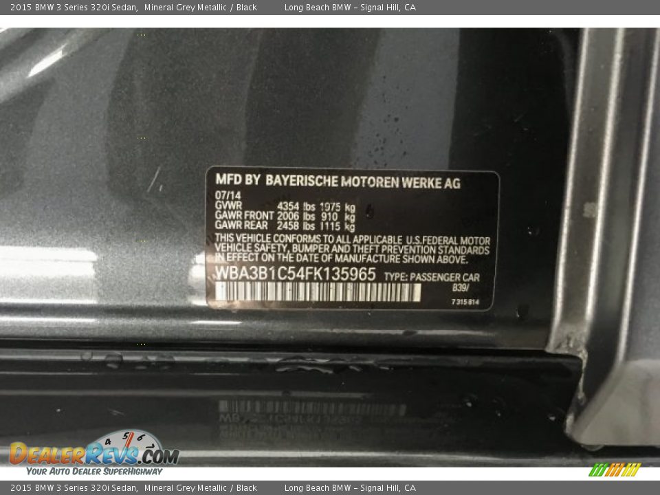 2015 BMW 3 Series 320i Sedan Mineral Grey Metallic / Black Photo #20