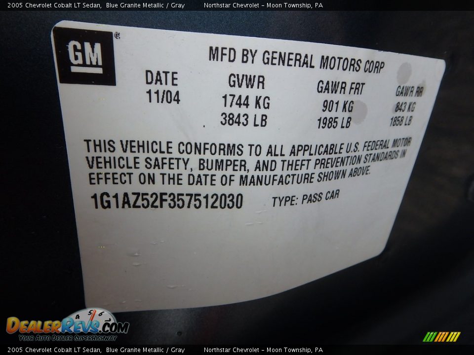 2005 Chevrolet Cobalt LT Sedan Blue Granite Metallic / Gray Photo #14