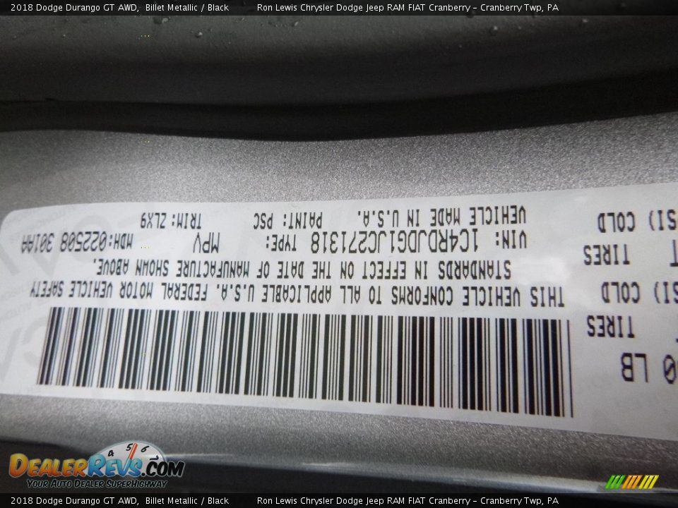 2018 Dodge Durango GT AWD Billet Metallic / Black Photo #14
