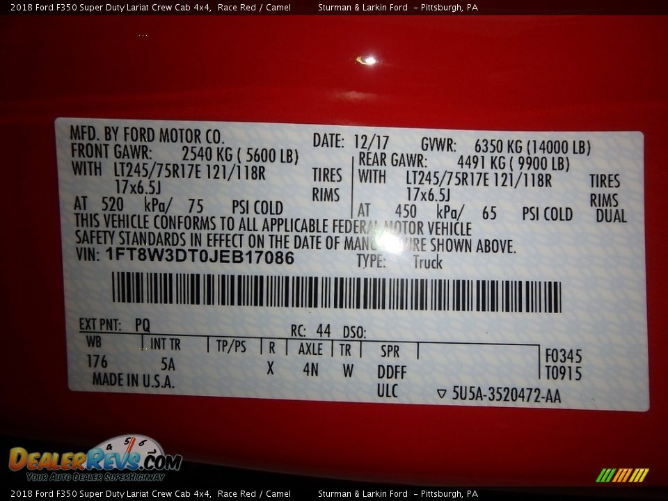 2018 Ford F350 Super Duty Lariat Crew Cab 4x4 Race Red / Camel Photo #10