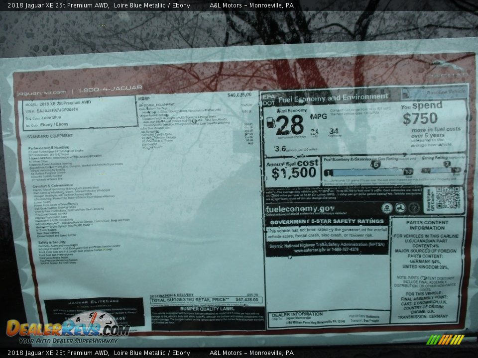 2018 Jaguar XE 25t Premium AWD Loire Blue Metallic / Ebony Photo #8