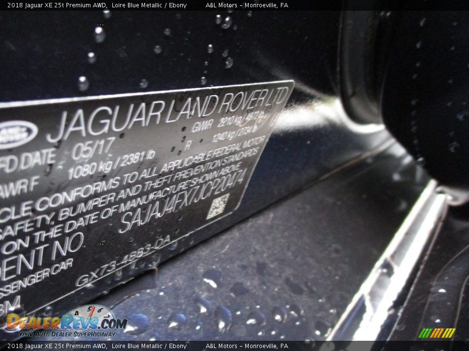 2018 Jaguar XE 25t Premium AWD Loire Blue Metallic / Ebony Photo #19