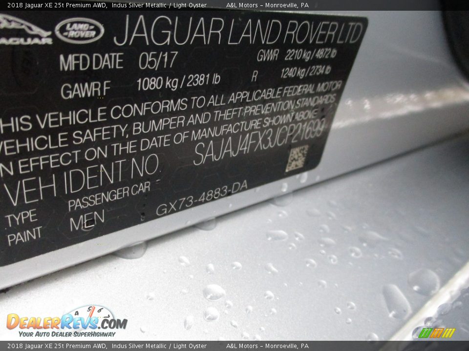 2018 Jaguar XE 25t Premium AWD Indus Silver Metallic / Light Oyster Photo #19