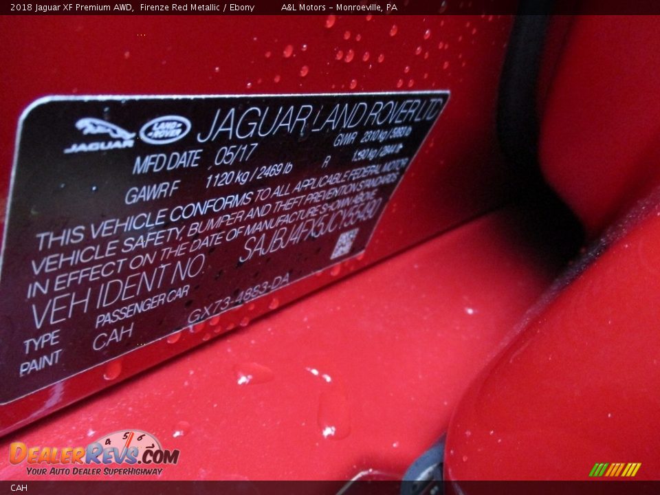 Jaguar Color Code CAH Firenze Red Metallic