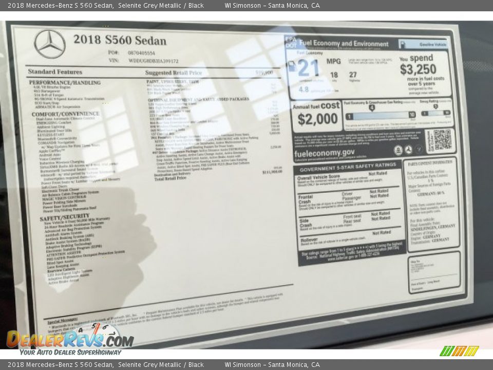 2018 Mercedes-Benz S 560 Sedan Selenite Grey Metallic / Black Photo #10