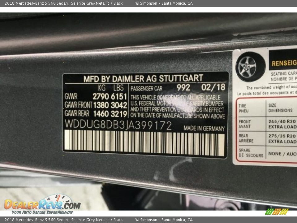 2018 Mercedes-Benz S 560 Sedan Selenite Grey Metallic / Black Photo #11