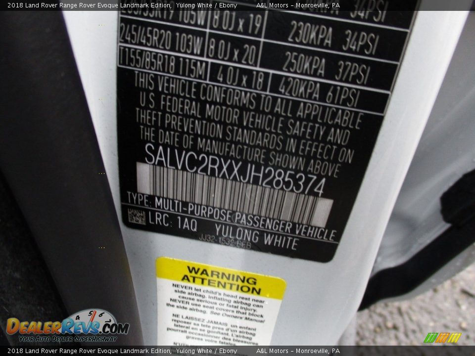 2018 Land Rover Range Rover Evoque Landmark Edition Yulong White / Ebony Photo #19
