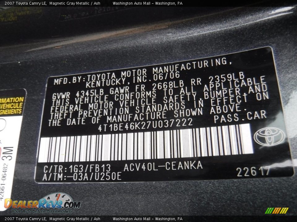 2007 Toyota Camry LE Magnetic Gray Metallic / Ash Photo #19